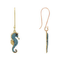 Seahorse drop earrings with turquoise charms and gold-tone hooks