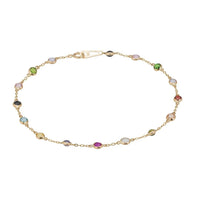 14k gold bracelet with multicolor gemstone stations and round link chain
