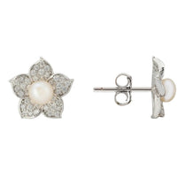 Silver-tone back view of pearl stud earrings with butterfly clasp
