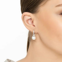 Silver-tone drop pearl earrings with hoop and dangling pearl