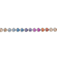 Multicolored heart tennis bracelet with blue, pink, and orange gemstone links