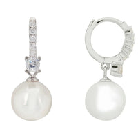 Silver hoop earrings with pearl drops and pavé detail
