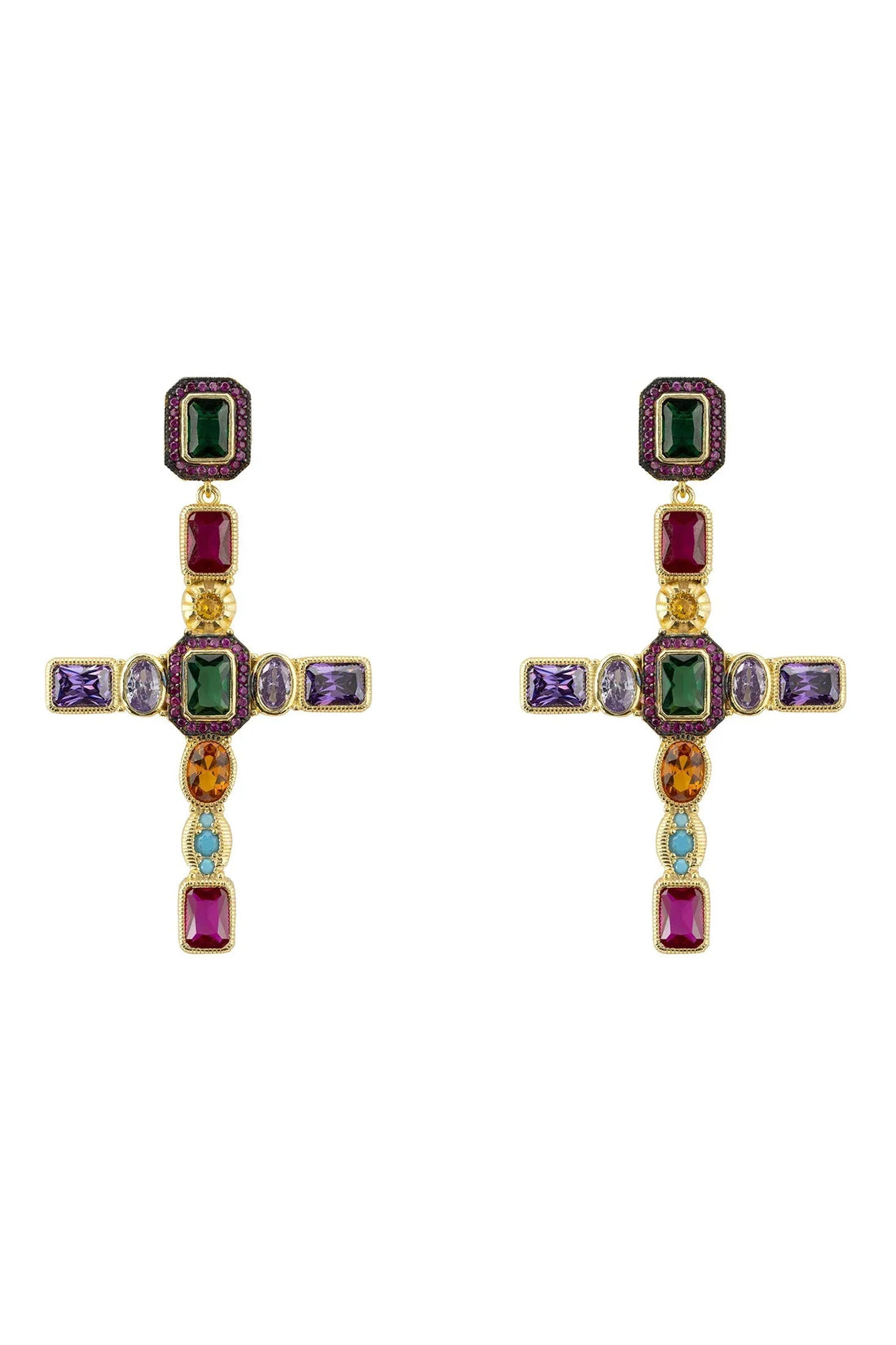 Maria Extra Large Gemstone Fashion Earrings Gold (Cross)-0