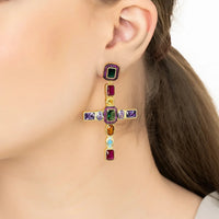 Maria Extra Large Gemstone Fashion Earrings Gold (Cross)-1