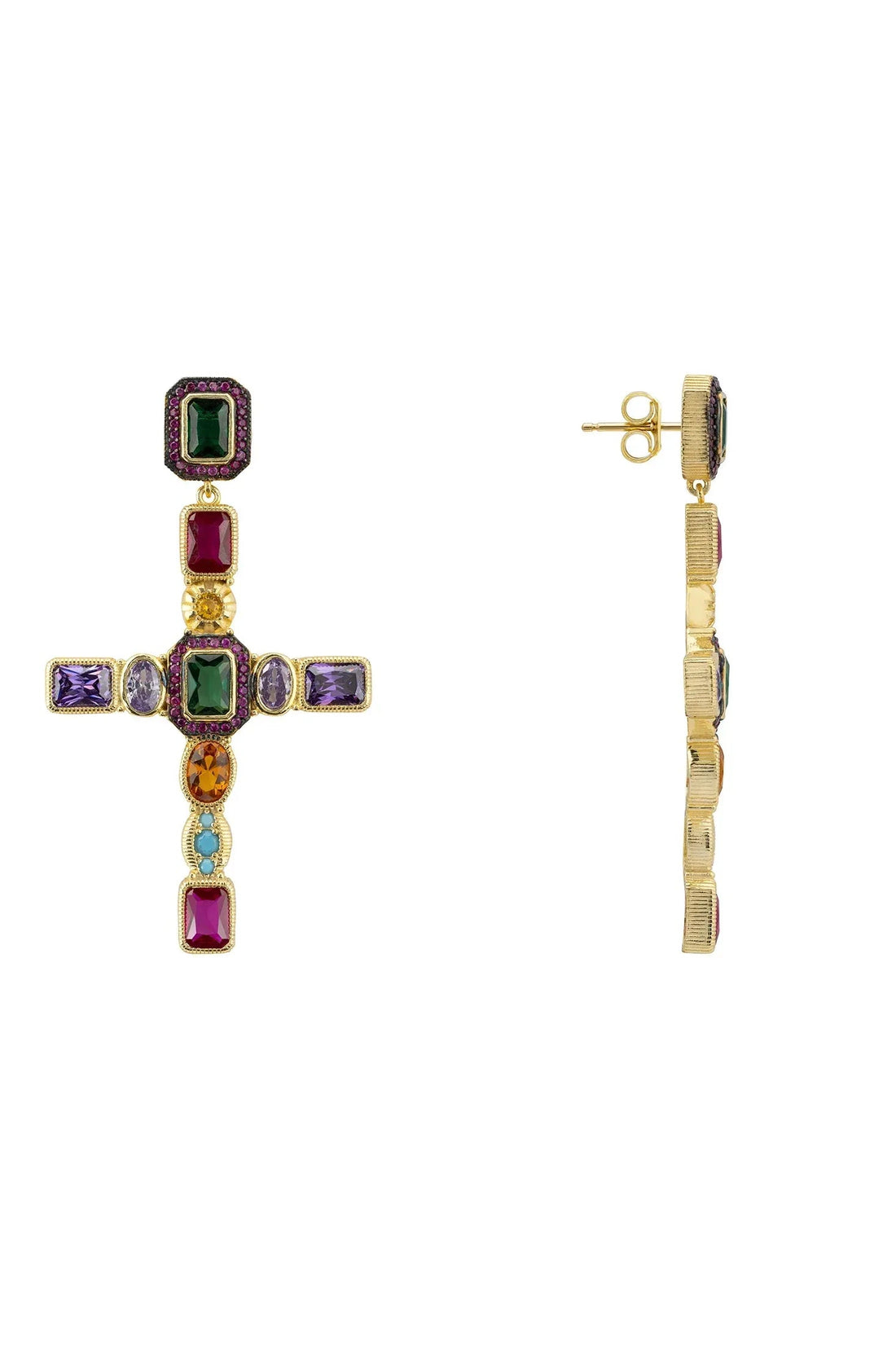 Maria Extra Large Gemstone Fashion Earrings Gold (Cross)-2