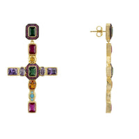 Maria Extra Large Gemstone Fashion Earrings Gold (Cross)-2