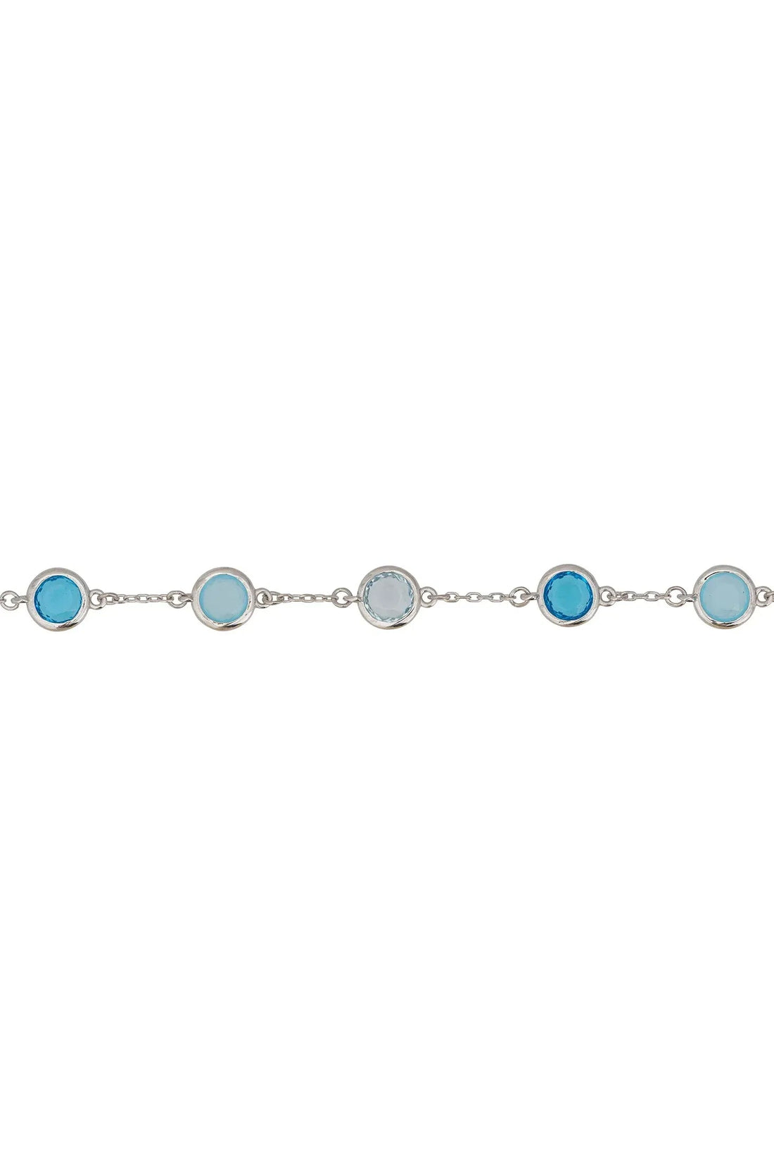 Silver chain bracelet with oval blue stone station links