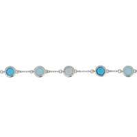 Silver chain bracelet with oval blue stone station links