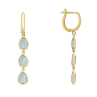 Gold triple teardrop blue topaz earrings with small hanging stones