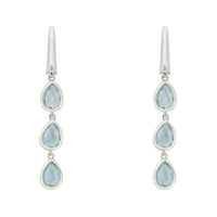 Silver triple teardrop earrings with three blue topaz stones