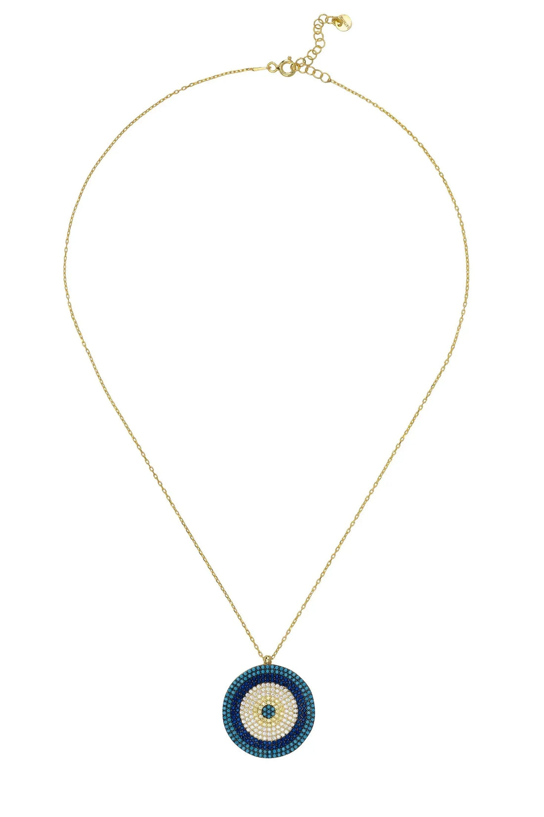 Evil Eye Pendant Necklace Large Blue Gold-2