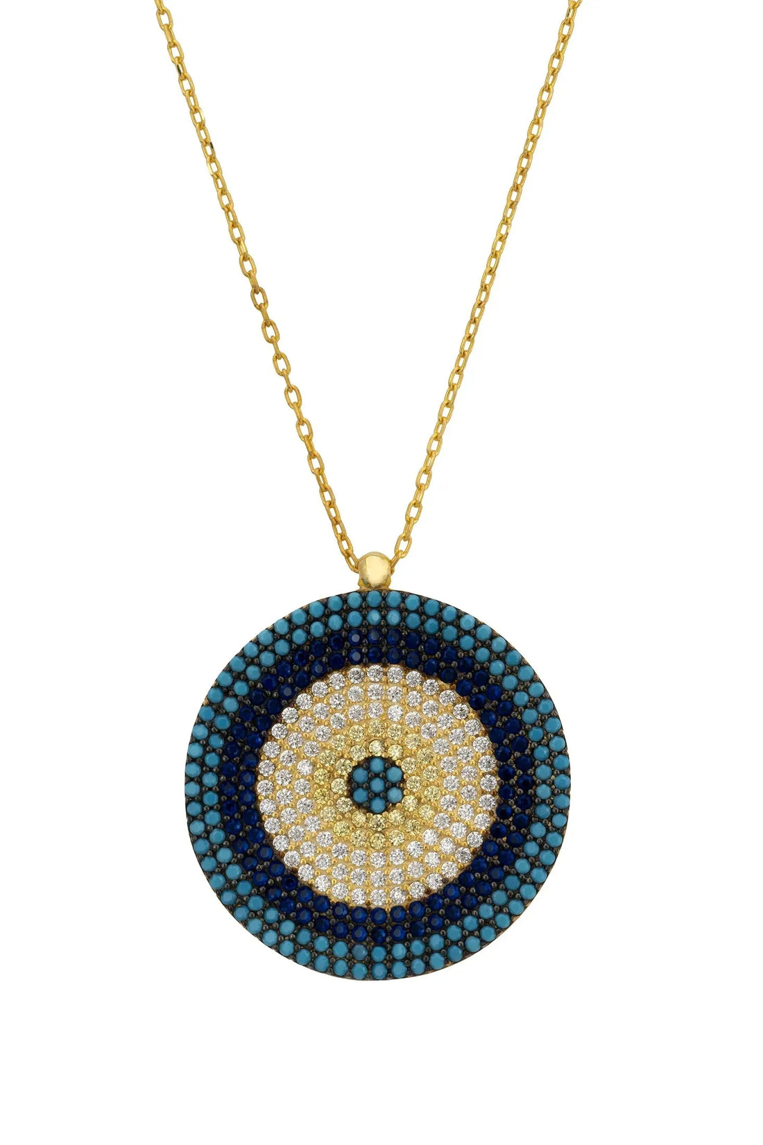 Evil Eye Pendant Necklace Large Blue Gold-0