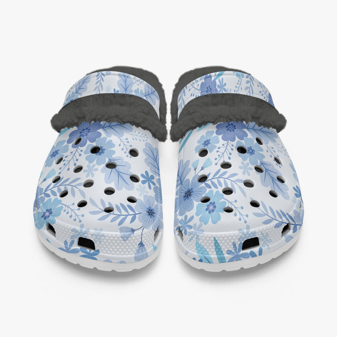 Blue Floral Adult Fluffy Clogs