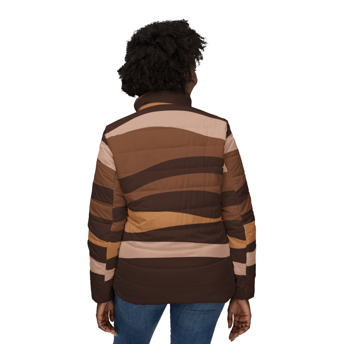 Chocolate Brown Puffer Coat | Dark Brown Abstract Design Padded Jacket