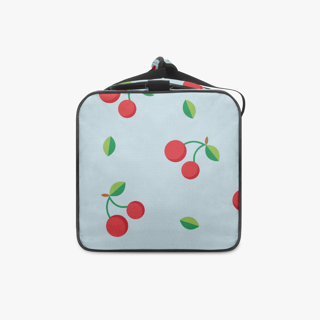 Red Cherry Print Duffle Bag Blue Canvas