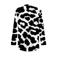Black Leopard Print Open-Front Cardigan with Pockets