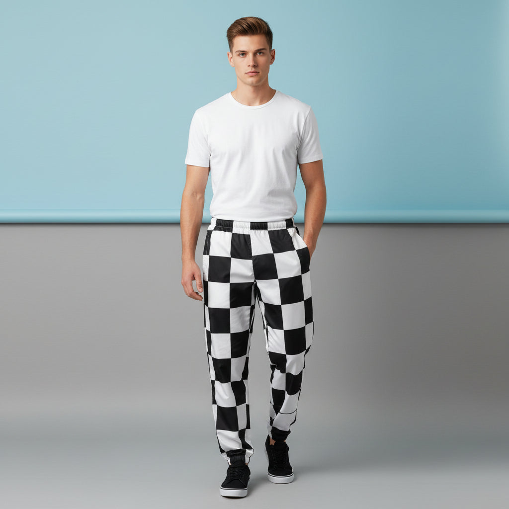 Track Pants Black And White | Unisex All-Over Print Streetwear Joggers