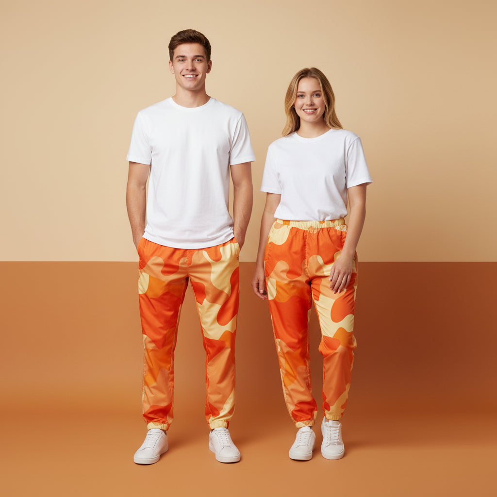 Orange Camo Pants | Unisex All-Over Print Streetwear Joggers
