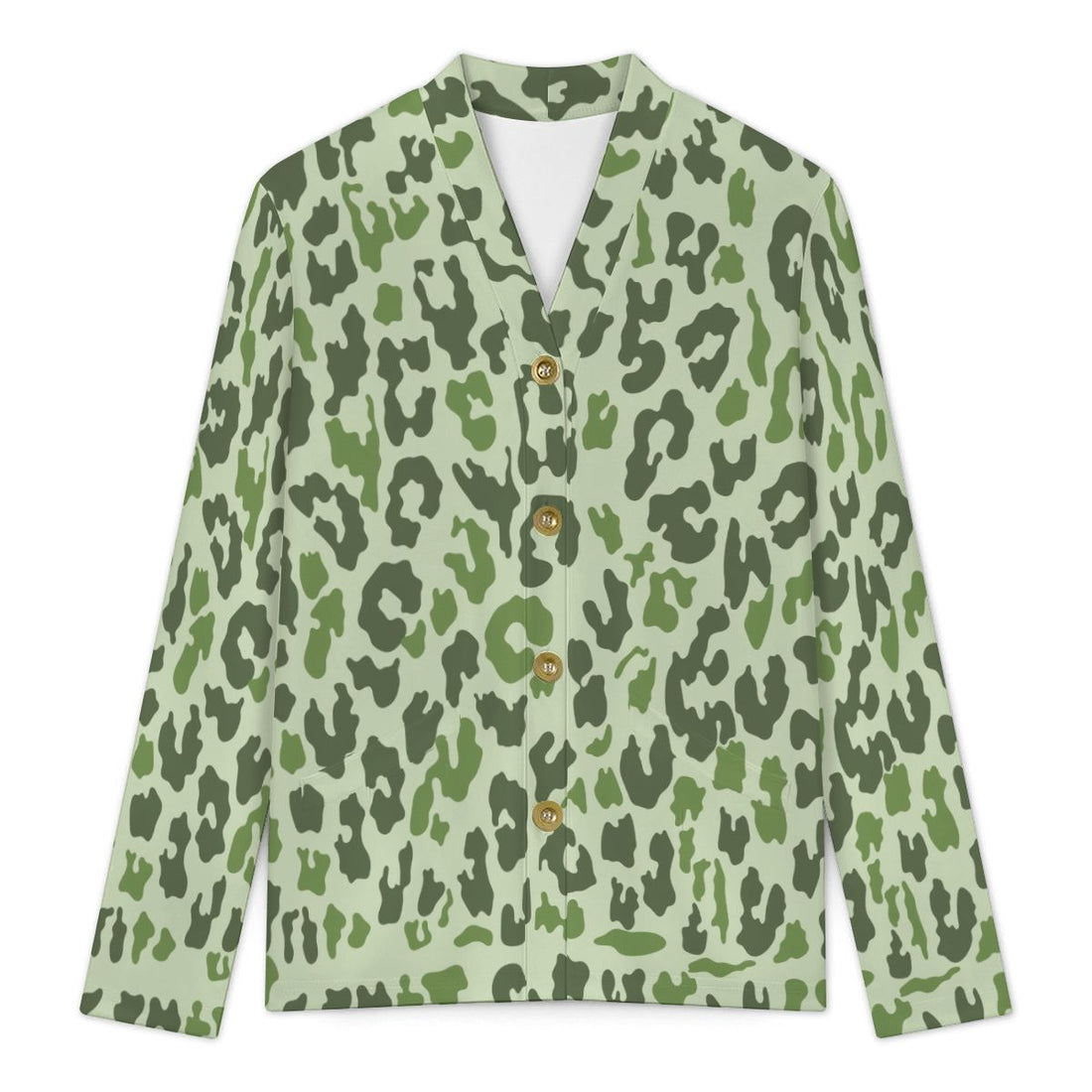 Green Leopard Print Buttoned Cardigan