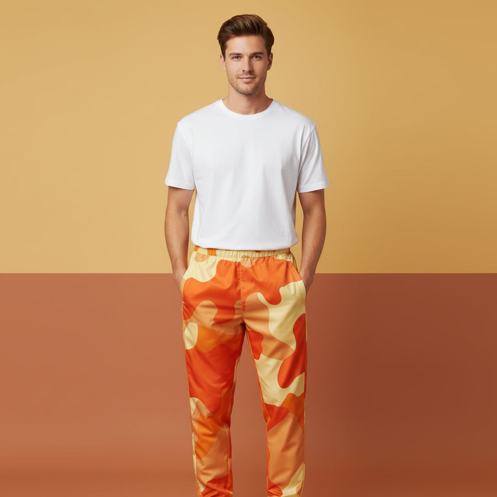 Orange Camo Pants | Unisex All-Over Print Streetwear Joggers