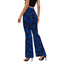 Blue Leopard Print High Waist Flared Pants Animal Print Statement Trousers