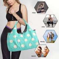 Women's Light Blue Polka Dot Canvas Chic Gym Bag
