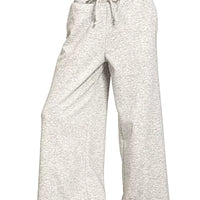 Heather grey scuba wide-leg pants with drawstring waist and elastic waistband