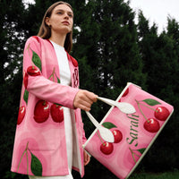 Cherry Cardigan | Pink Oversized Open Front Sweater with Pockets