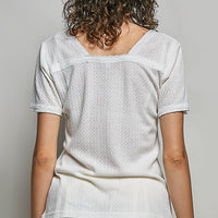 Off-white textured V-neck short-sleeve t-shirt, back view