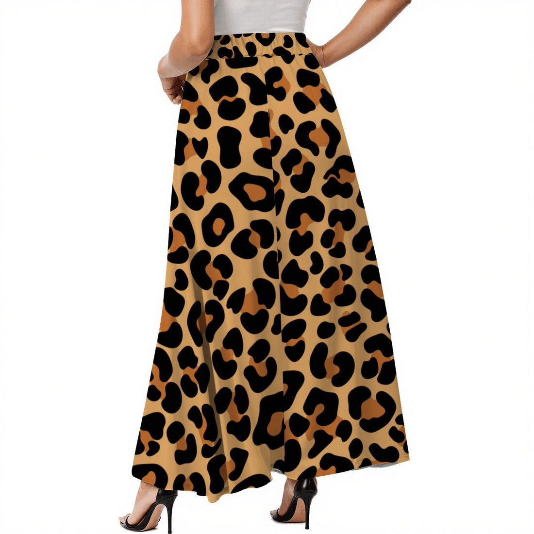 Leopard Print Skirt Midi Length Brown Classic Print with Pockets