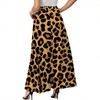 Leopard Print Skirt Midi Length Brown Classic Print with Pockets