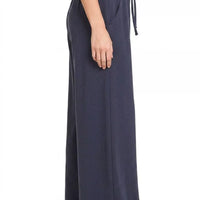 Navy wide-leg sweatpants with drawstring waist, front leg length view