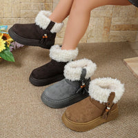 Faux fur lined ankle boots, round toe, dark brown suede with white fuzzy cuffs and tassel charm