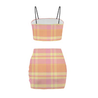 Peach and Lemon Gingham Co Ord Set - Women's Crop Tank Top & Mini Skirt Co Ords