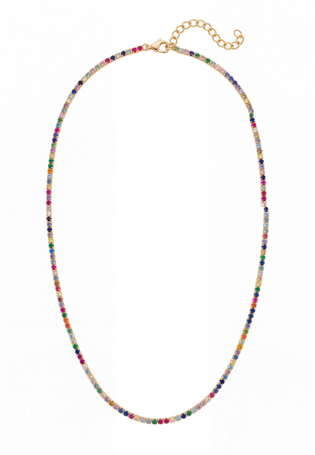 Tennis Necklace Vibrant Rainbow Cz Gold-4