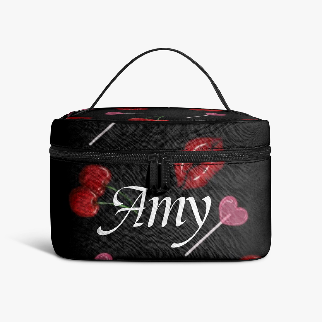 Train Makeup Case | Personalized Black Cherry Lips Cosmetic Case