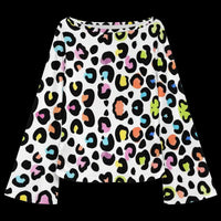 Women's Multi Color Leopard Print Boat Neck Flare Sleeve Top