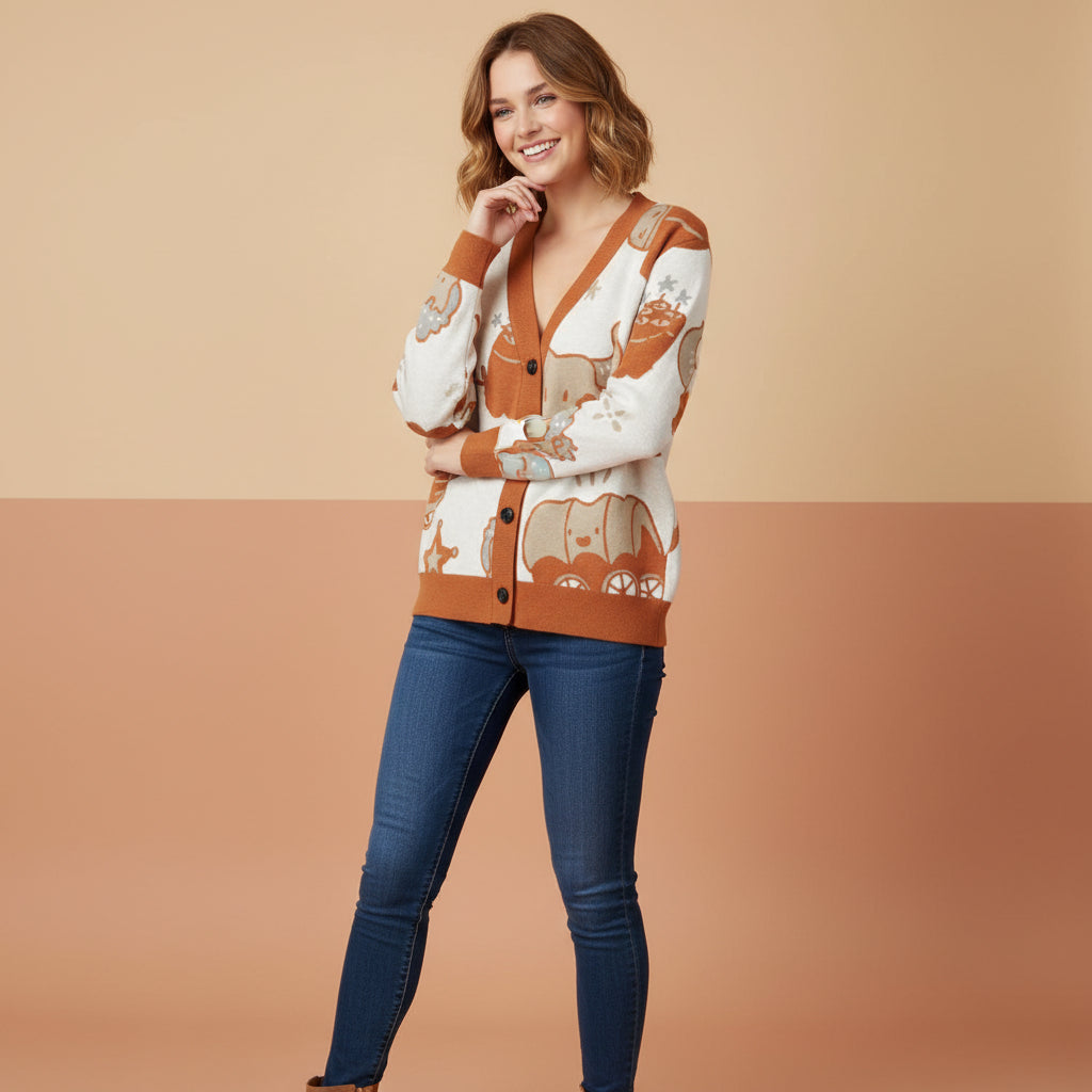 Western Cardigan | Unisex Aesthetic Cowboy Jacquard Knit