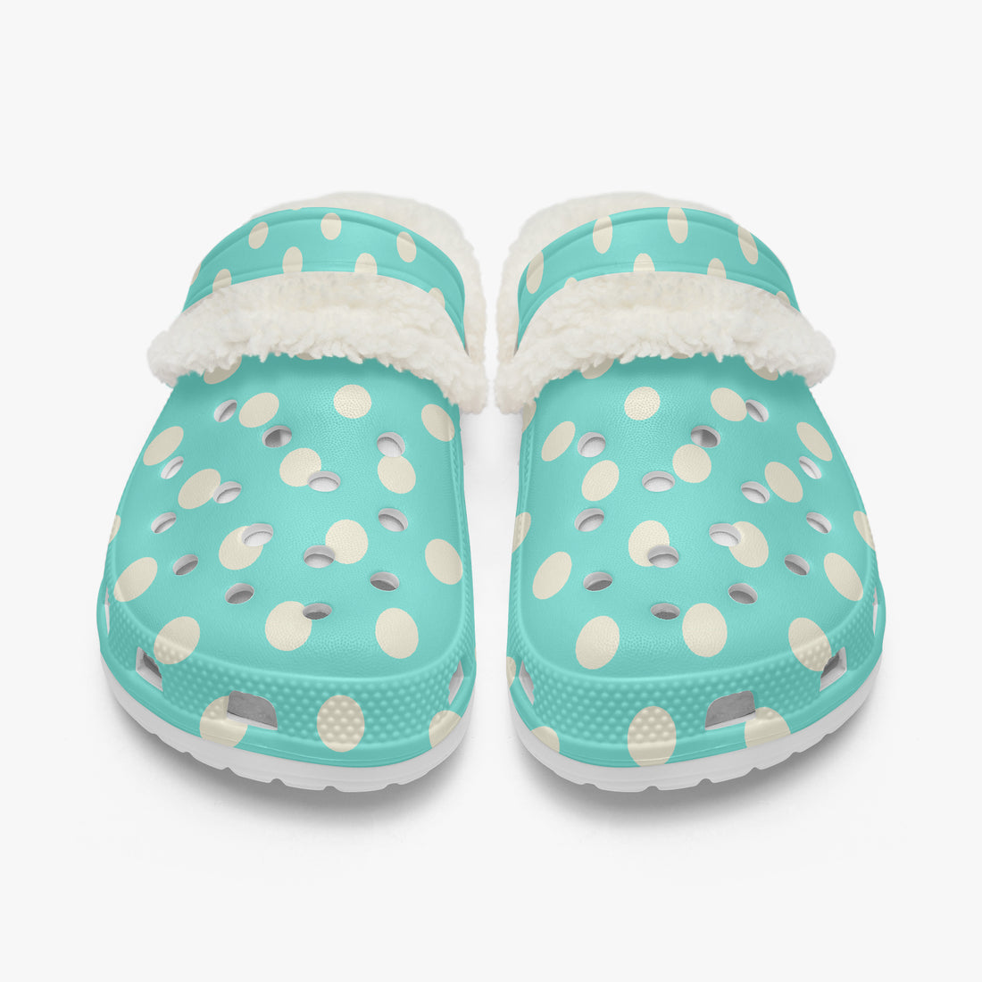 Polka Dot Shoes Fluffy Lined Clogs in Light Blue and Cream