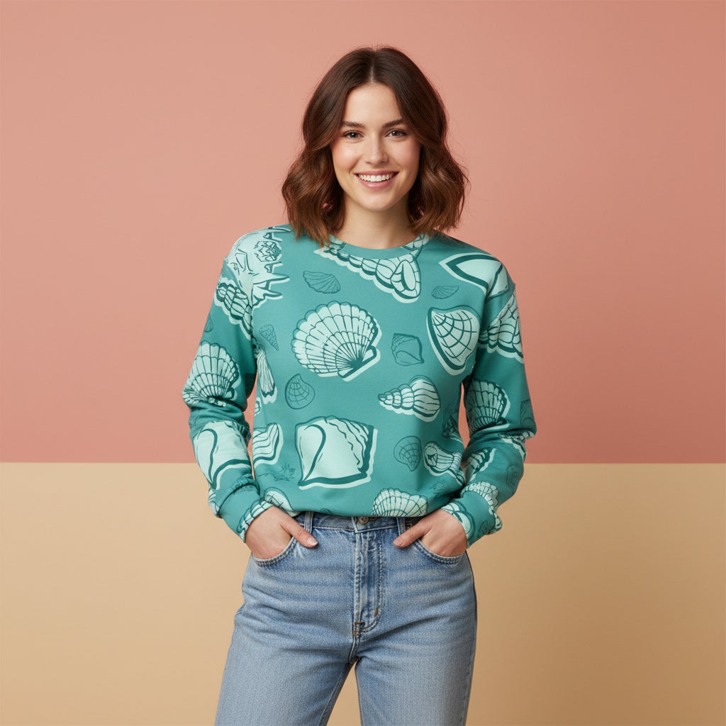 Shell Print Sweater | Coastal Aesthetic Nautical Unisex Pullover