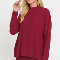Cabernet long-sleeve viscose sweater top with ribbed knit and matching pants