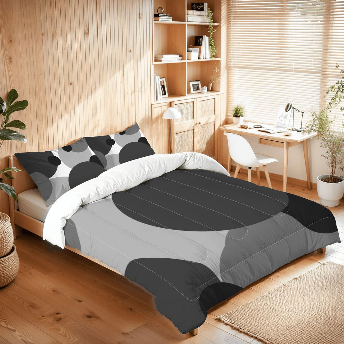 Abstract Geometric Black and Gray Bedding Set