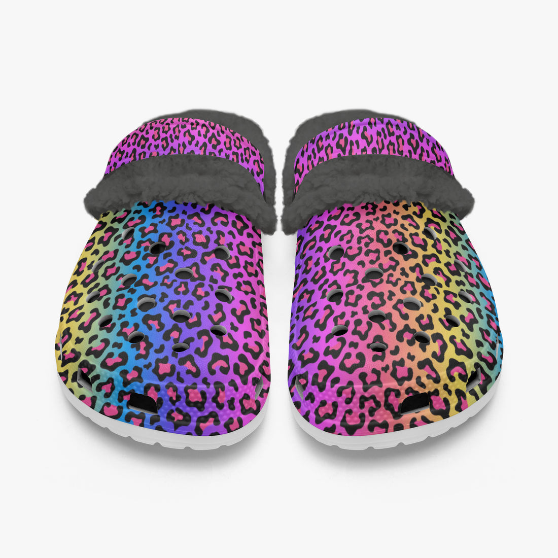 Rainbow Multi Color Leopard Print Lined Clogs