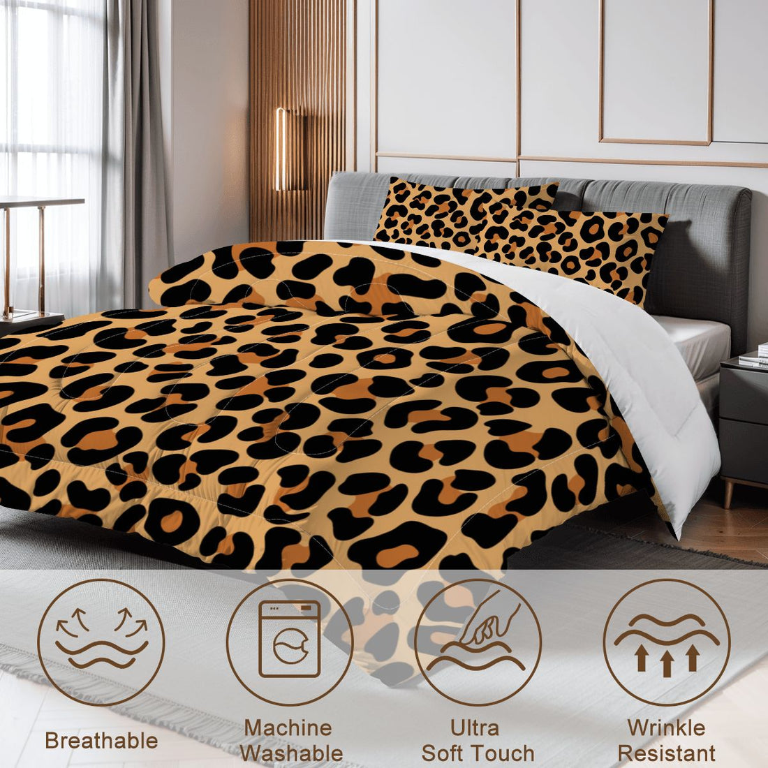 Classic Brown Leopard Print Comforter Set Queen