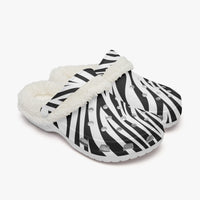 Women's Zebra Print Fluffy Clogs With Fleece Lining Ladies Shoes