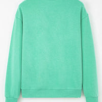 Turquoise crewneck sweatshirt, back view