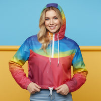 Colorful Windbreaker Jacket | Women's Cropped Pullover Hooded Jacket