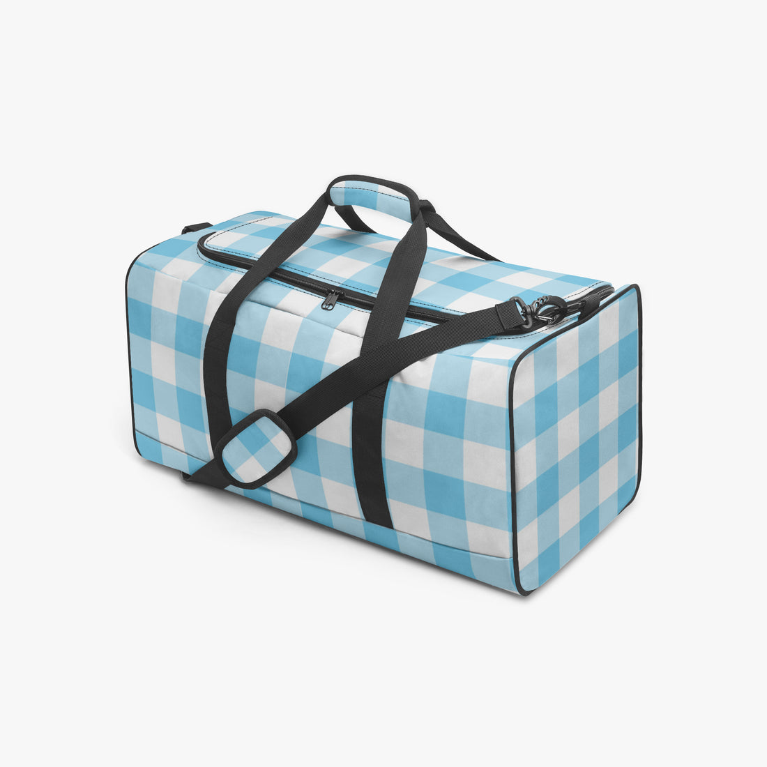 Blue Gingham Duffle Bag Light Blue Canvas