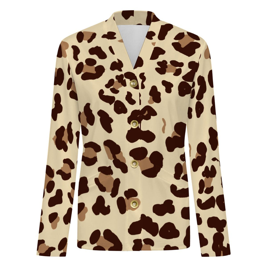 Beige Leopard Print Buttoned Cardigan