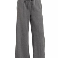 Charcoal drawstring-waist wide-leg pants, center-seam style